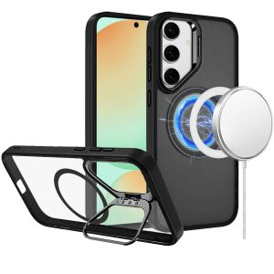 For Samsung S24 FE Fearless Tough HQ Metallic Hybrid with Camera Ring Stand [Magnetic Circle] Case - Black