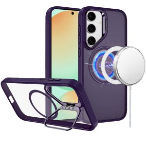 For Samsung S24 FE Fearless Tough HQ Metallic Hybrid with Camera Ring Stand [Magnetic Circle] Case - Dark Purple