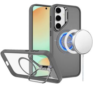 For Samsung S24 FE Fearless Tough HQ Metallic Hybrid with Camera Ring Stand [Magnetic Circle] Case - Gray