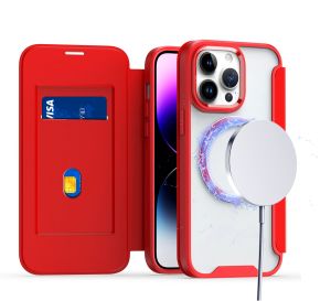 For iPhone XR Flap Magnetic Ring Transparent Hybrid - Red