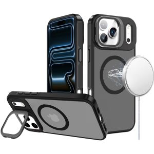 For iPhone 17 Pro Frame Aluminium Camera Stand Metallic Buttons [Magnetic Circle] Tough HQ Hybrid Case - Black