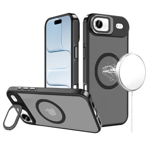 For iPhone 17 Air Frame Aluminium Camera Stand Metallic Buttons [Magnetic Circle] Tough HQ Hybrid Case - Black