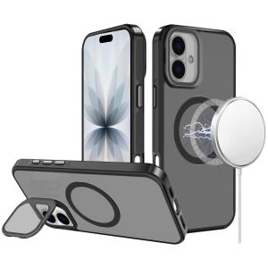 For iPhone 17 Frame Aluminium Camera Stand Metallic Buttons [Magnetic Circle] Tough HQ Hybrid Case - Black