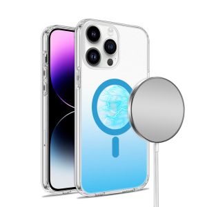 For iPhone 14 PRO 6.1" Frosted Two Tone [Magnetic Circle] ShockProof Transparent IMD Hybrid - Blue