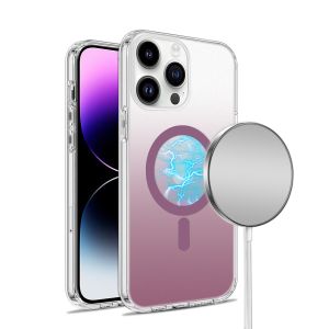 For iPhone 14 PRO 6.1" Frosted Two Tone [Magnetic Circle] ShockProof Transparent IMD Hybrid - Purple