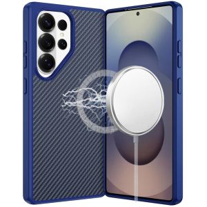 For Samsung s26 Ultra CarbonFiber Design Magnetic Ring HQ Thick 2.0mm Hybrid Case - Navy Blue