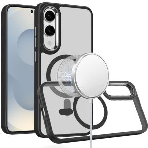 For Samsung Galaxy s25 Edge Greatest Clear Acrylic [Magnetic Circle] ShockProof ToughThick Metal Button Hybrid - Black