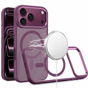 For Apple iPhone 18 Pro Greatest Clear Acrylic [Magnetic Circle] ShockProof ToughThick Metal Button Hybrid - Dark Cherry
