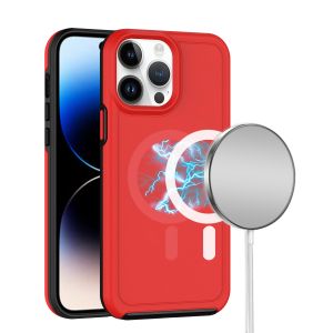 For iPhone 14 PRO 6.1" Magnetic Ring Circle Guard Fused Ultimate Hybrid Case - Red