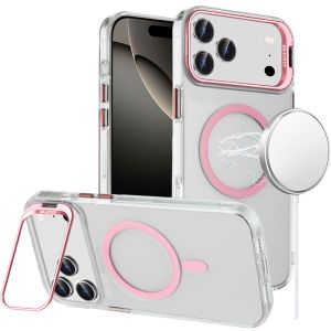 For iPhone 17 Pro Transparent HQ Hybrid with Metallic Camera Stand Magnetic Ring Case - Pink