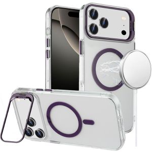 For iPhone 17 Pro Transparent HQ Hybrid with Metallic Camera Stand Magnetic Ring Case - Dark Purple