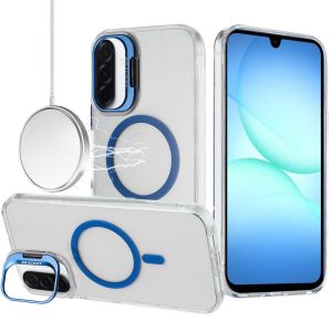 For Samsung A17 5G Transparent HQ Hybrid with Metallic Camera Stand Magnetic Ring Case - Dark Blue