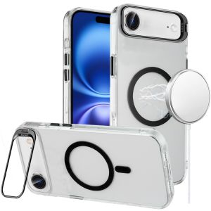 For iPhone 17 Air Transparent HQ Hybrid with Metallic Camera Stand Magnetic Ring Case - Black