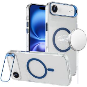 For iPhone 17 Air Transparent HQ Hybrid with Metallic Camera Stand Magnetic Ring Case - Dark Blue