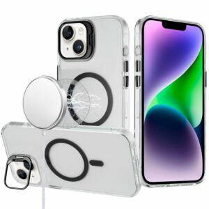 For iPhone 13/14 Ring Magnetic Kickstand Hybrid Case Cover - Black