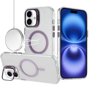 For iPhone 17 Transparent HQ Hybrid with Metallic Camera Stand Magnetic Ring Case - Dark Purple