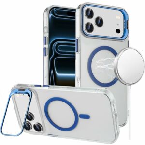 For Apple iPhone 18 Pro Transparent HQ Hybrid with Metallic Camera Stand Magnetic Ring Case - Dark Blue