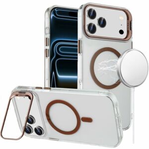 For Apple iPhone 18 Pro Transparent HQ Hybrid with Metallic Camera Stand Magnetic Ring Case - Desert Gold