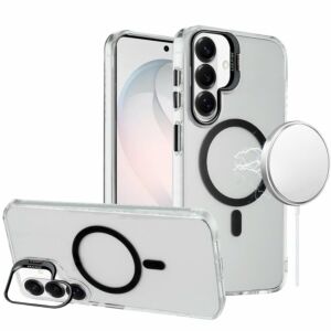 For Samsung Galaxy s26 FE Transparent HQ Hybrid with Metallic Camera Stand Magnetic Ring Case - Black