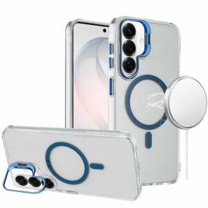 For Samsung Galaxy s26 FE Transparent HQ Hybrid with Metallic Camera Stand Magnetic Ring Case - Dark Blue