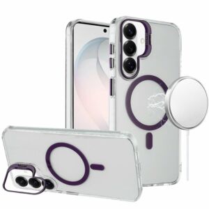For Samsung Galaxy s26 FE Transparent HQ Hybrid with Metallic Camera Stand Magnetic Ring Case - Desert Titanium