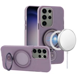 For Samsung Galaxy s24 Hoop Kickstand [Magnetic Circle] HD Transparent Chrome Hybrid - Purple