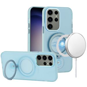 For Samsung Galaxy s24 Hoop Kickstand [Magnetic Circle] HD Transparent Chrome Hybrid - Blue