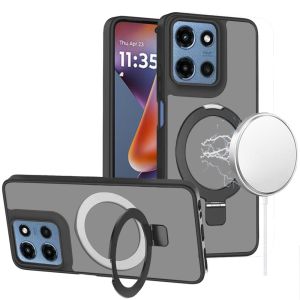 For Moto G 5G 2025/2026 - G Play 2026 - Magnetic Matching Ring Stand Full Rotation Matte Hybrid - Black