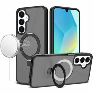 For Samsung A16 5G Magnetic Matching Ring Stand Full Rotation Matte Hybrid - Black