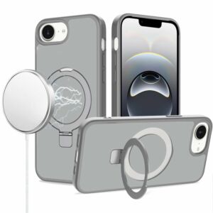 For iPhone 17E / 16E / SE4 Magnetic Matching Ring Stand Full Rotation Matte Hybrid - Grey