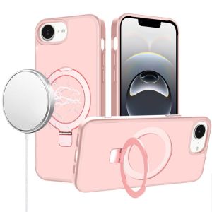 For iPhone 17E / 16E / SE4 Magnetic Matching Ring Stand Full Rotation Matte Hybrid - Light Pink