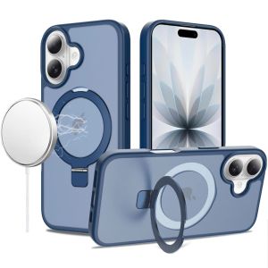 For iPhone 17 Magnetic Matching Ring Stand Full Rotation Matte Hybrid - Blue