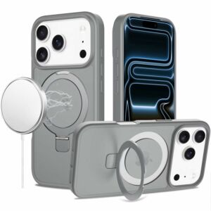 For Apple iPhone 18 Pro Max Magnetic Matching Ring Stand Full Rotation Matte Hybrid - Grey