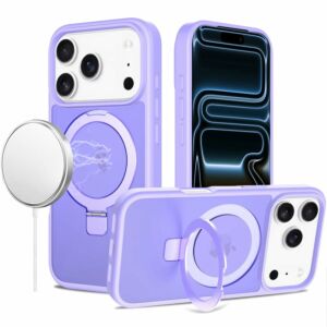 For Apple iPhone 18 Pro Max Magnetic Matching Ring Stand Full Rotation Matte Hybrid - Light Purple