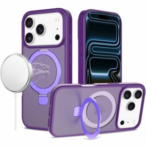 For Apple iPhone 18 Pro Magnetic Matching Ring Stand Full Rotation Matte Hybrid - Dark Purple