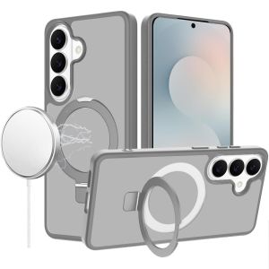 For Samsung s26 Magnetic Matching Ring Stand Full Rotation Matte Hybrid - Grey