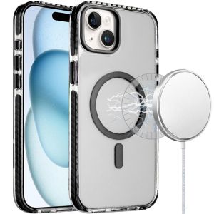 For iPhone 15 Transparent Matching Color Magnetic Ring Hybrid - Black