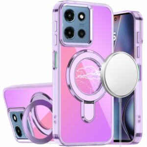 For Moto G 5G 2025/2026 - G Play 2026 - Transparent Glitter Rotaional Magnetic Ring Stand HQ Hybrid - Clear