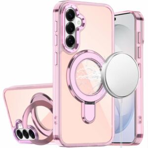 For Samsung Galaxy s26 FE CHROME HQ Rotational Magnetic Ring Hybrid - Light Pink