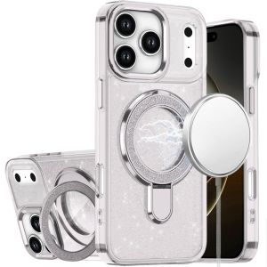 For iPhone 17 Pro Max Transparent Glitter Rotaional Magnetic Ring Stand HQ Hybrid - Clear