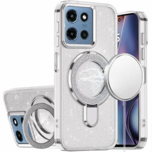 For Moto G 5G 2025/2026 - G Play 2026 - Transparent Glitter Rotaional Magnetic Ring Stand HQ Hybrid - Light Purple