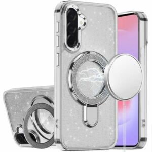 For Samsung Galaxy A37 / A36 Transparent Glitter Rotaional Magnetic Ring Stand HQ Hybrid - Clear