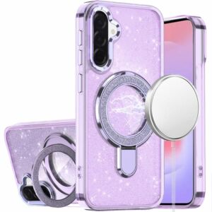 For Samsung Galaxy A37 / A36 Transparent Glitter Rotaional Magnetic Ring Stand HQ Hybrid - Light Purple
