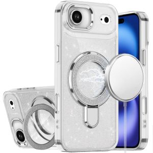 For iPhone 17 Air Transparent Glitter Rotaional Magnetic Ring Stand HQ Hybrid - Clear