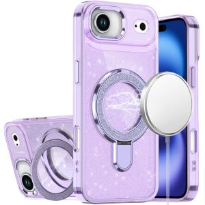For iPhone 17 Air Transparent Glitter Rotaional Magnetic Ring Stand HQ Hybrid - Light Purple