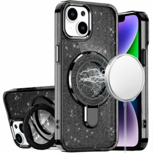 For iPhone 17E / 16E / SE4 Magnetic Matching Ring Stand Full Rotation Matte Hybrid - Black