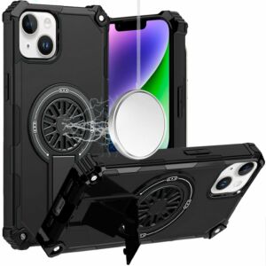 For iPhone 13/14 Magnetic Matching Ring Stand Full Rotation Matte Hybrid - Grey