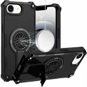 For iPhone 17E / 16E / SE4 CD Texture Design Magnetic Car Mount Friendly HQ Hybrid - Black