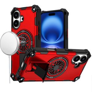 For iPhone 17 CD Texture Design Magnetic Car Mount Friendly HQ Hybrid - Red