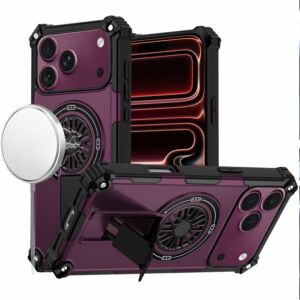 For Apple iPhone 18 Pro Max CD Texture Design Magnetic Car Mount Friendly HQ Hybrid - Dark Cherry